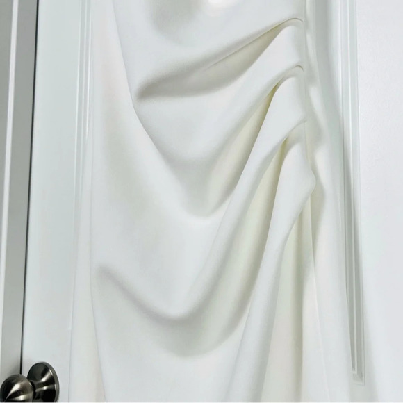 Mischa Collection Ida Sleeveless Ruched White Asymmetric Midi Dress Small 36 - Picture 9 of 12